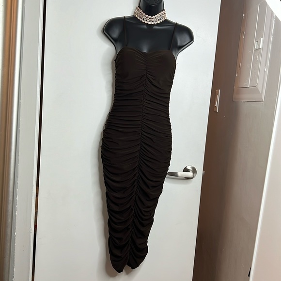 Ruched dress in mocha or brown - Picture 2 of 2